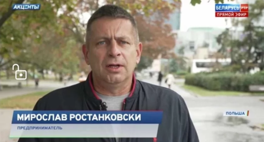 Mirosław Rostankowski gościem w białoruskiej telewizji zarządczej przez reżim Łukaszenki. Kadr z programu 