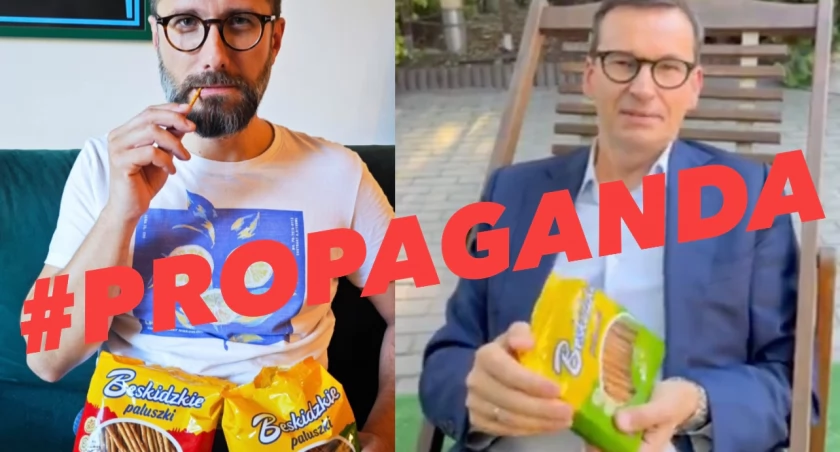 Matesz Morawiecki i Radosław Fogiel z PiS reklamujący paluszki 