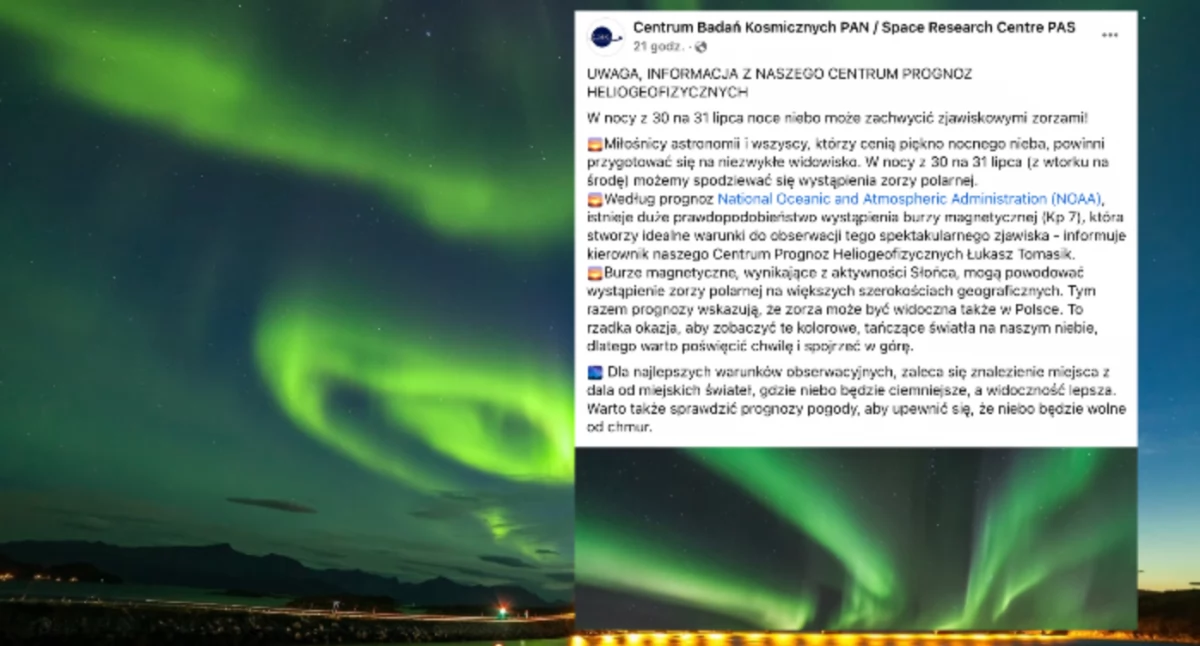 Zorza polarna dziś wystąpi na polskim niebie. Przewodnik na dzisiejszą noc