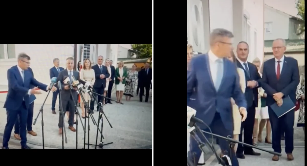Neo-sędzia razem z politykami Suwerennej Polski pozuje do zdjęć i wykonuje ich polecenia podczas konferencji prasowej