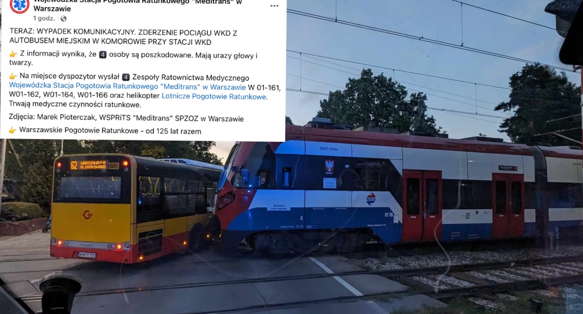 Kolejowy wypadek w Komorowie. Zakłócenia w ruchu, cztery osoby poszkodowane