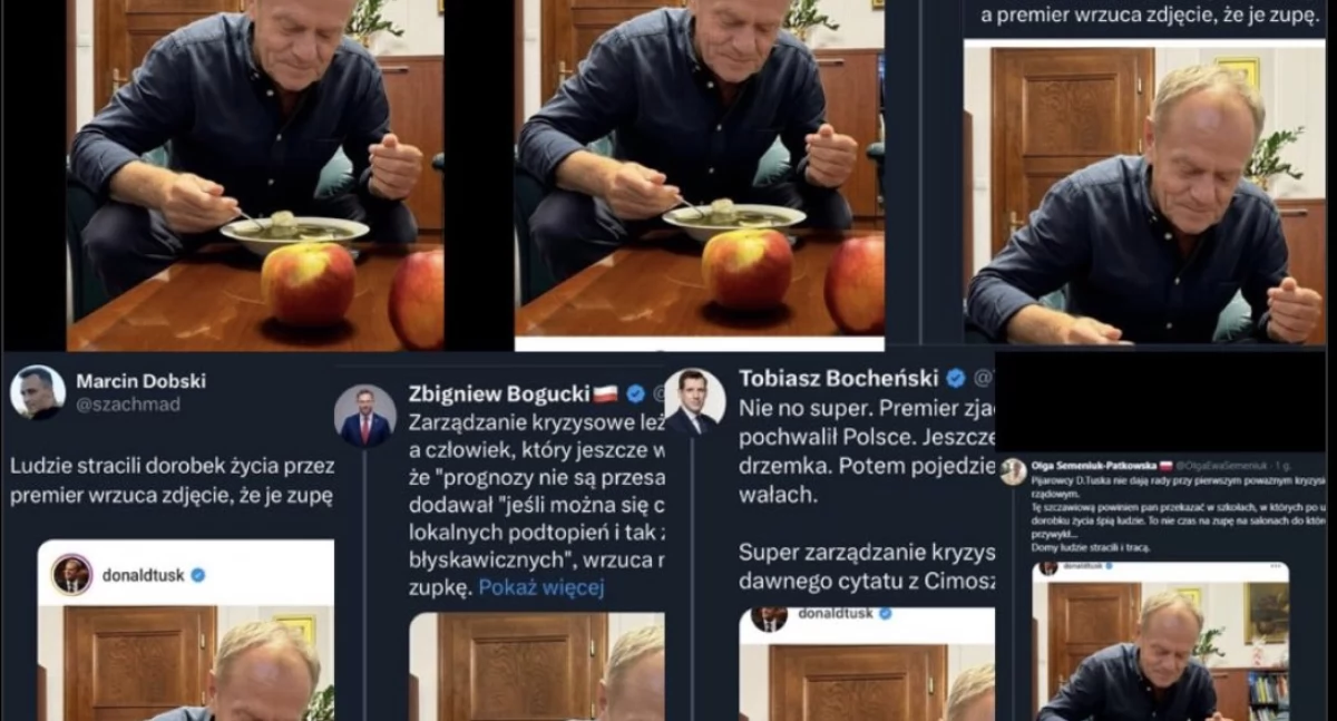Premier DOnald Tusk jadł zupę szczawiową. Działacze PiS wykorzystali zdjęcie, jako pretekst do ataku na szefa rządu