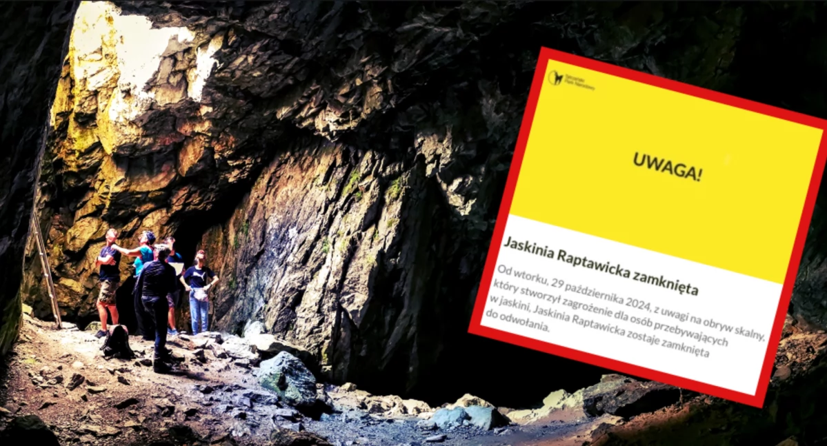 Zdjęcie jaskini Raptawickiej w Tatrach. Zamknięty szlak i jaskinia z powodu obrywu skalnego