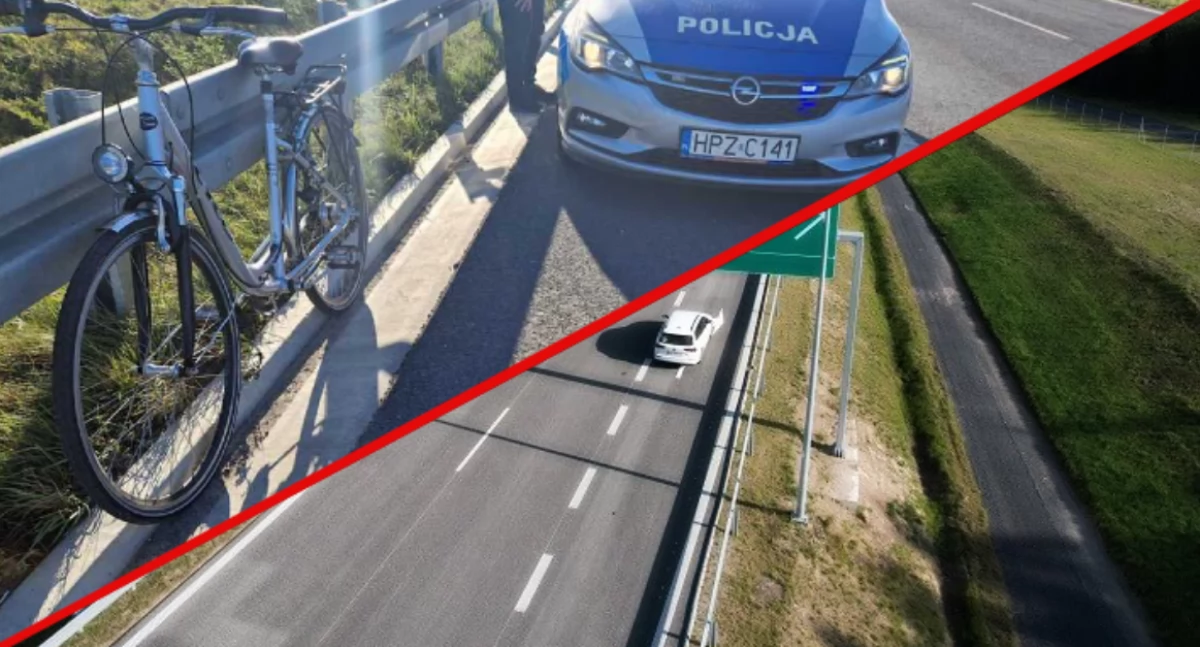 Zdjęcie z zatrzymania rowerzysty jadącego drogą ekspresową