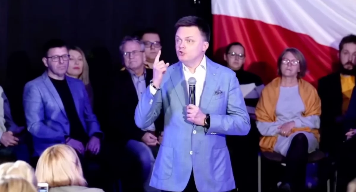 Szymon Hołownia podczas spotkania wyborczego. Marszałek ogłosił, że będzie kandydował w wyborach prezydenckich 