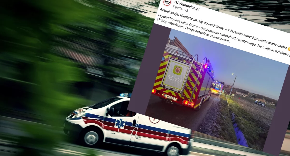 Dachowanie auta we Frydrychowicach. Śmiertelny wypadek na małopolskich drogach