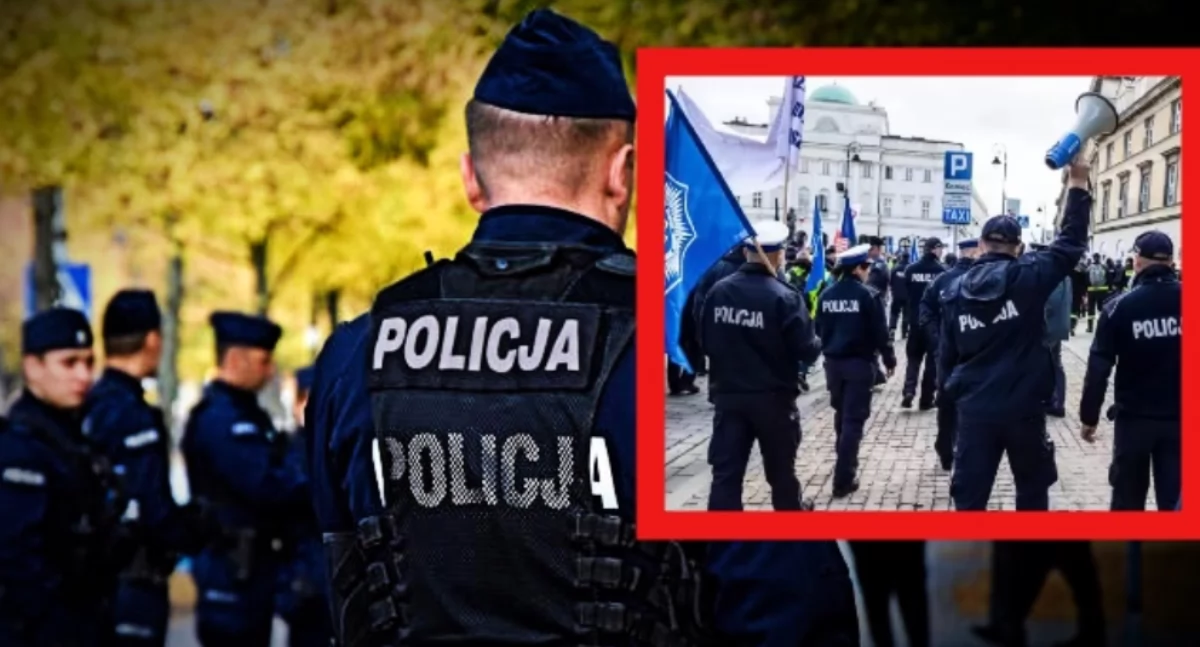 Zdjęcie protestujących funkcjonariuszy policji