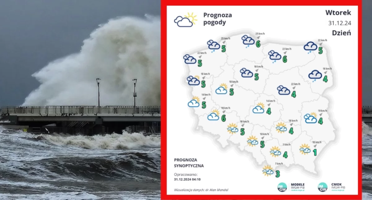 Zdjęcie sztormu na Bałtyku. Mapa pogodowa na wtorek 31.12