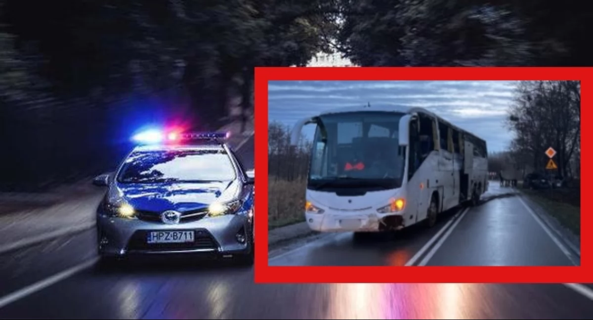 Zdjęcie z miejsca wypadku autokaru, który wpadł do rowu