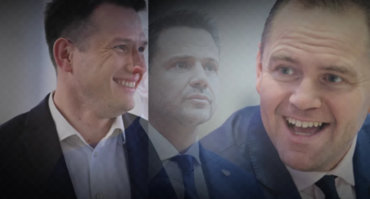 Zdjęcie Trzaskowskiego, Mentzena i Nawrockiego. Nowy sondaż wyborów 2025