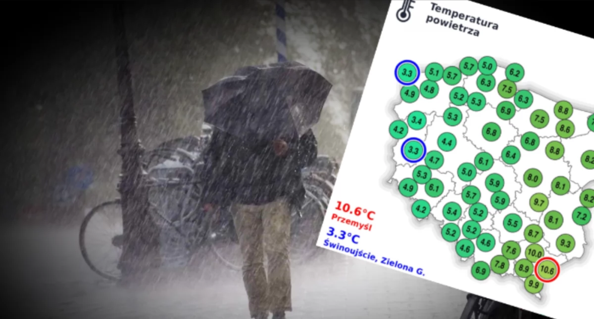 Zdjęcie mapy z temperaturami w Polsce. Czeka nas chłodny front atmosferyczny 
