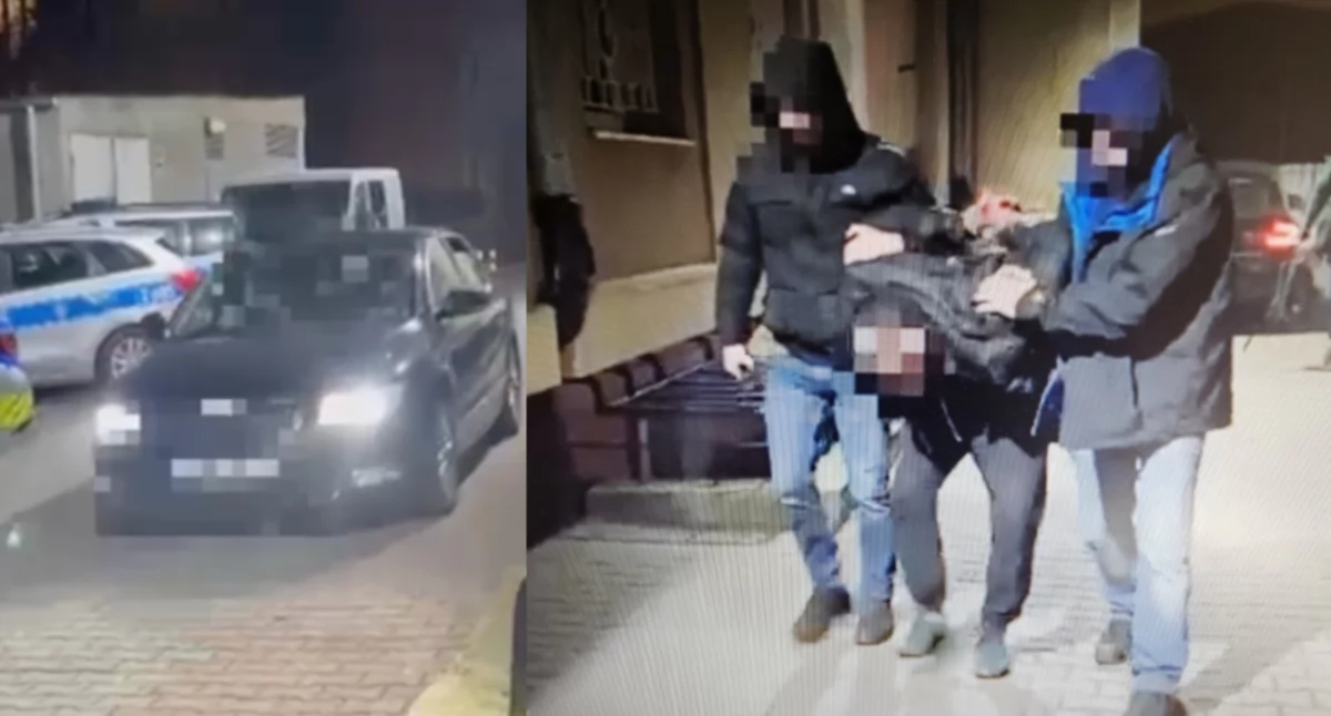 Zdjęcie z zatrzymania mężczyzny przez policję. Mężczyzna ranił 3 osoby ostrym narzędziem