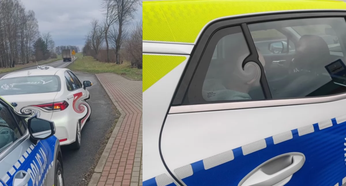 Zdjęcie z KMP w Koszalinie. Chwila zatrzymania kierowcy taksówki przez policję.