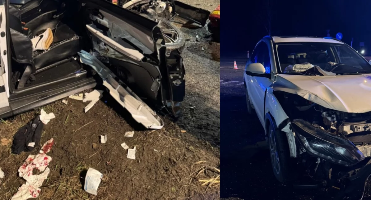 Zdjęcie z miejsca wypadku w Nowym Kamionie. Dzieci za kierownicą jednego z pojazdów