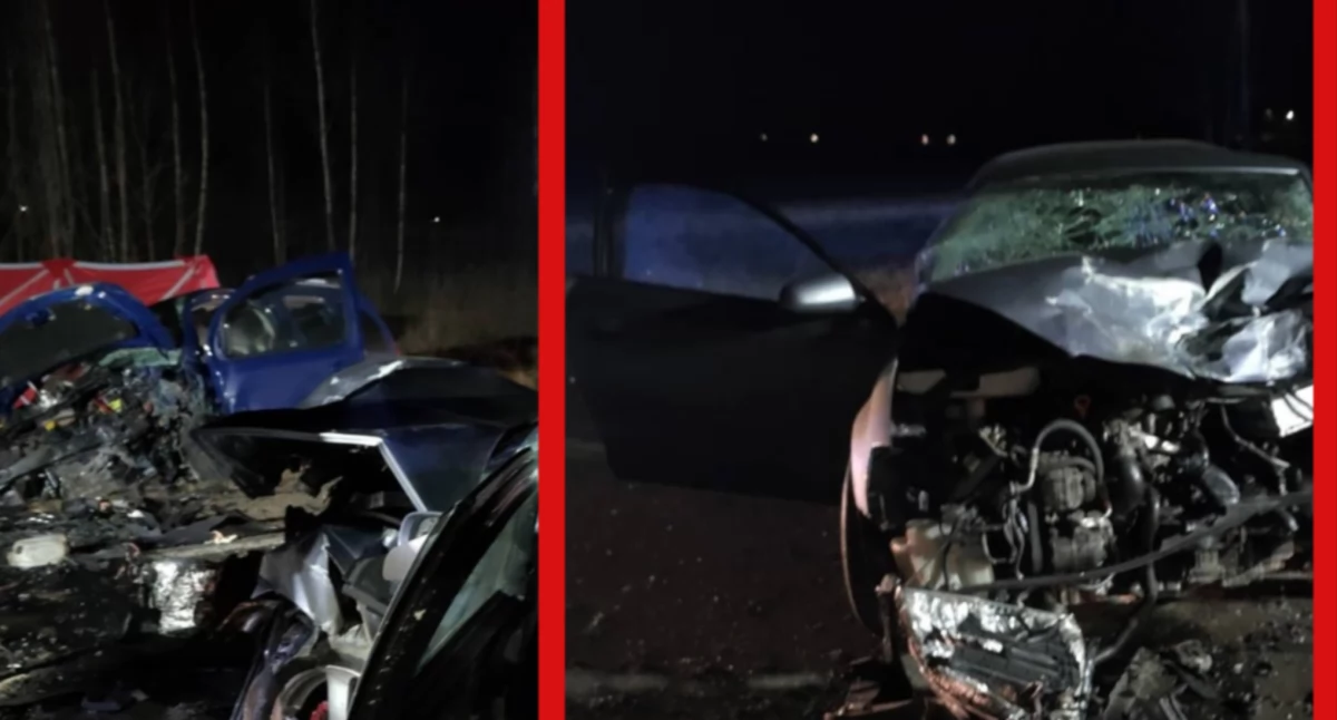 Zdjęcie z miejsca wypadku w gminie Przytyk. Jedna osoba poniosła śmierć na miejscu