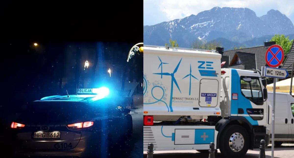 Zdjęcie z interwencji policji w Zakopanem. Mężczyzna zasnął w śmieciarce, tłumaczył funkcjonariuszom że chciał się ogrzać – został ukarany mandatem