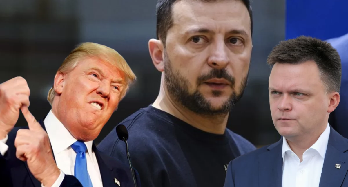 Zdjęcie marszałka sejmu, Donalda Trumpa i prezydenta Ukrainy Zełenskiego. Hołownia ostro krytykuje słowa prezydenta USA
