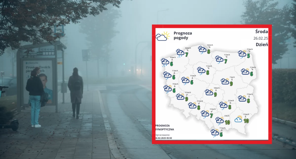 Mapa pogodowa z temperaturami w Polsce. Najbliższe dni z opadami deszczu i mgłami