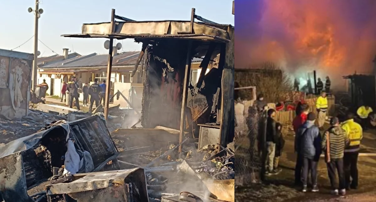 Zdjęcie z miejsca pożaru na wschodzie Słowacji. Ogień pochłonął życia pięciu osób w tym czworo dzieci