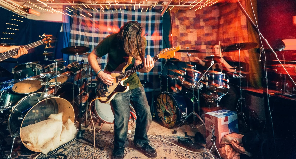 Zdjęcie przedstawia występ zespołu rockowego