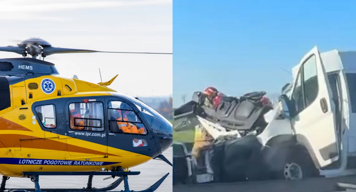 Zdjęcie z miejsca wypadku samochodowego w kierunku Wrocławia