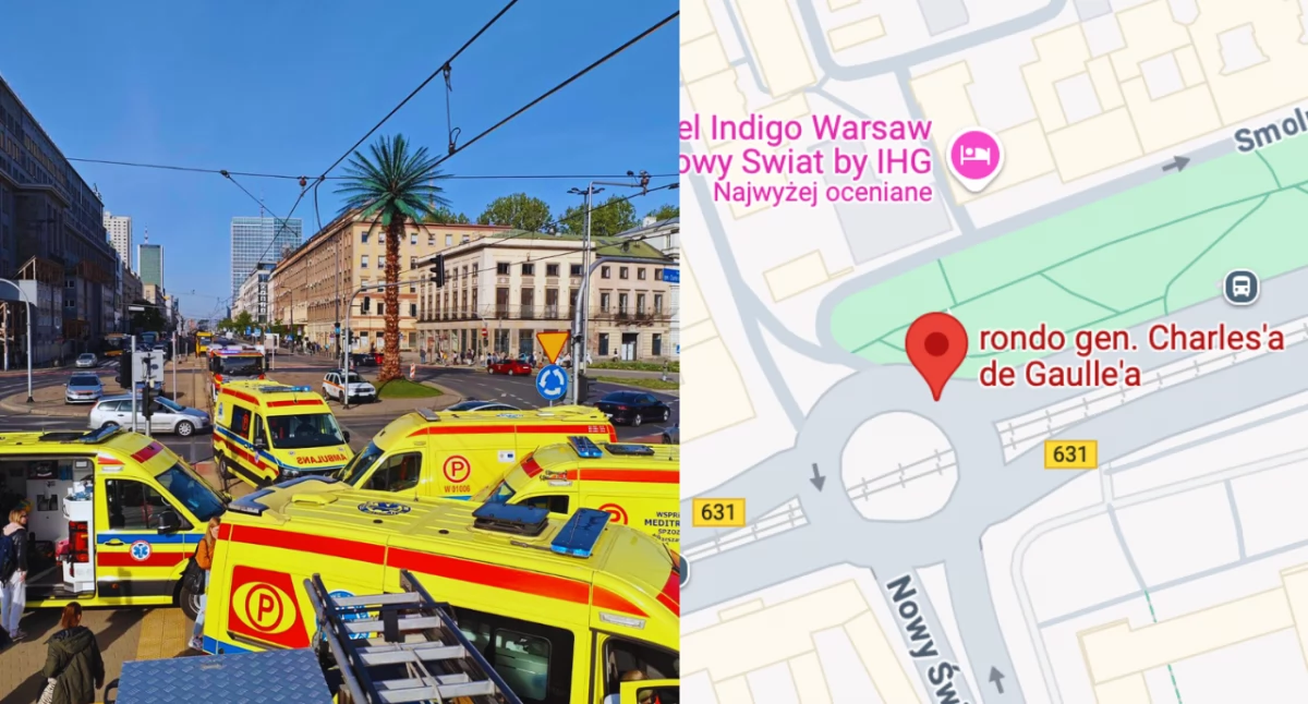 Zdjęcie z miejsca zderzenia się tramwajów w Warszawie