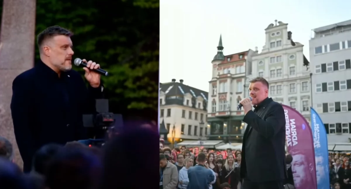 Zdjęcie Adriana Zandberga na wiecu politycznym we Wrocławiu