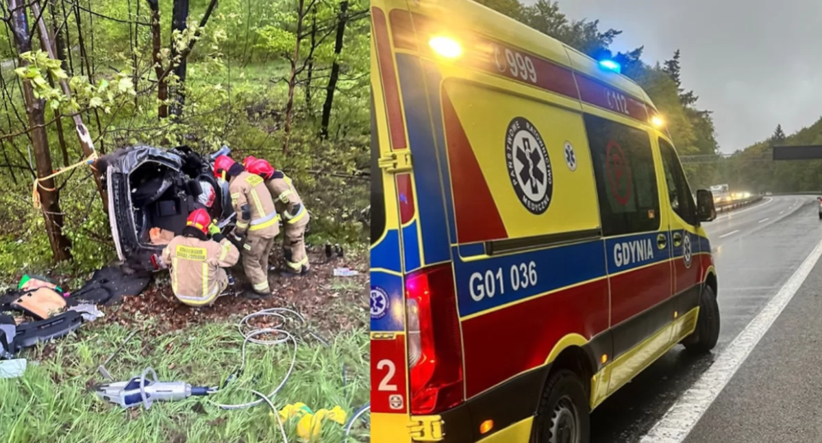 Tragiczny wypadek na trasie do Gdyni. Auto koziołkowało po uderzeniu w barierki