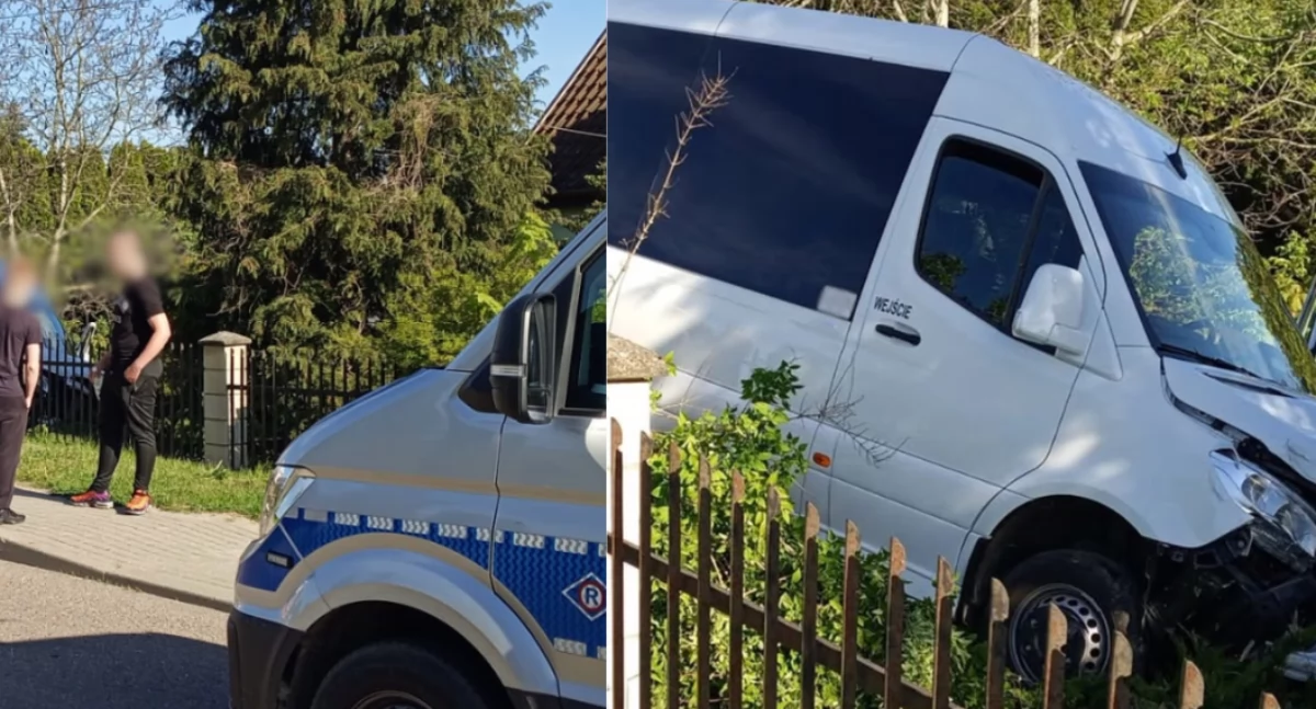 Zdjęcie z miejsca wypadku busa w miejscowości Łęgajny koło Olsztyna