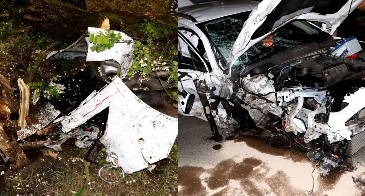 Kierowca forda prawdopodobnie pijany – roztrzaskał auto na drzewie