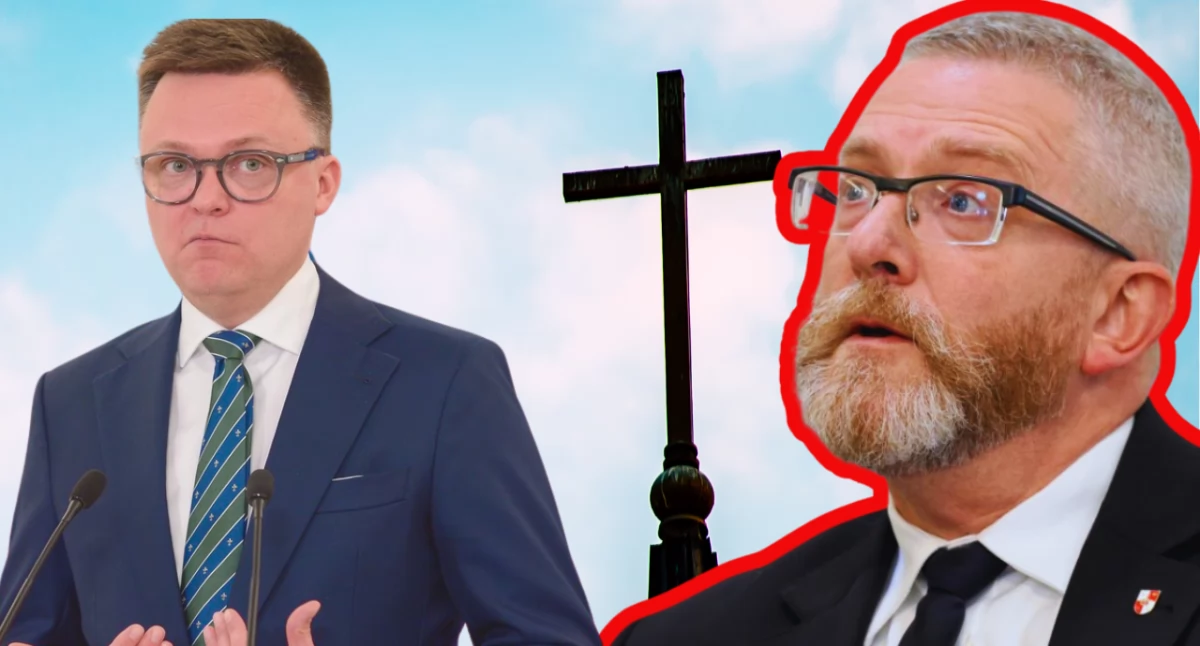 Zdjęcie Grzegorza Brauna i Szymona Hołowni 