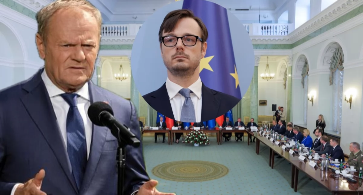 Donald Tusk i posiedzenie rządu. Na środku Jakub Jaworowski 