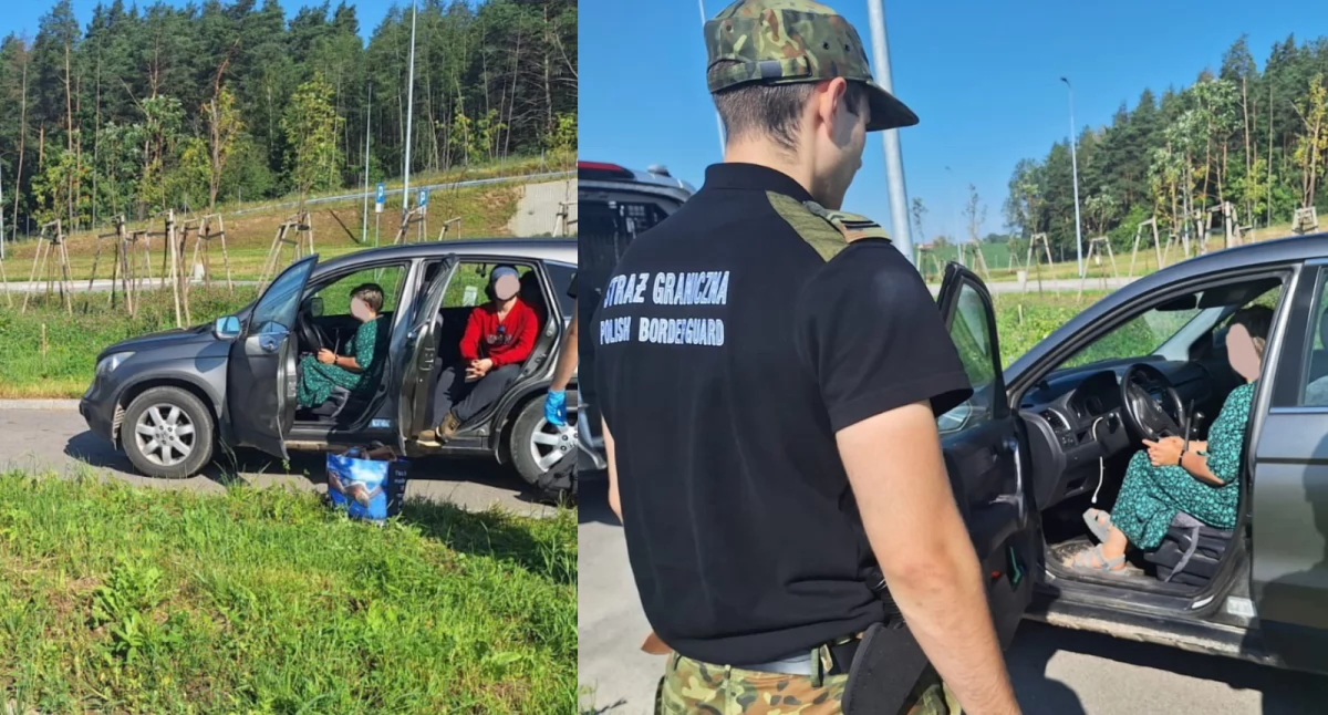 Zdjęcie z zatrzymania na granicy polsko–litewskiej. Straż Graniczna zatrzymała dwóch migrantów z Syrii