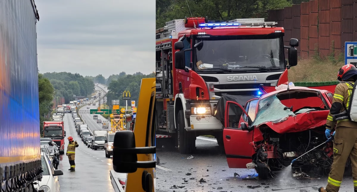 Zdjęcie z miejsca wypadku na trasie ekspresowej S52 w kierunku Bielska–Białej