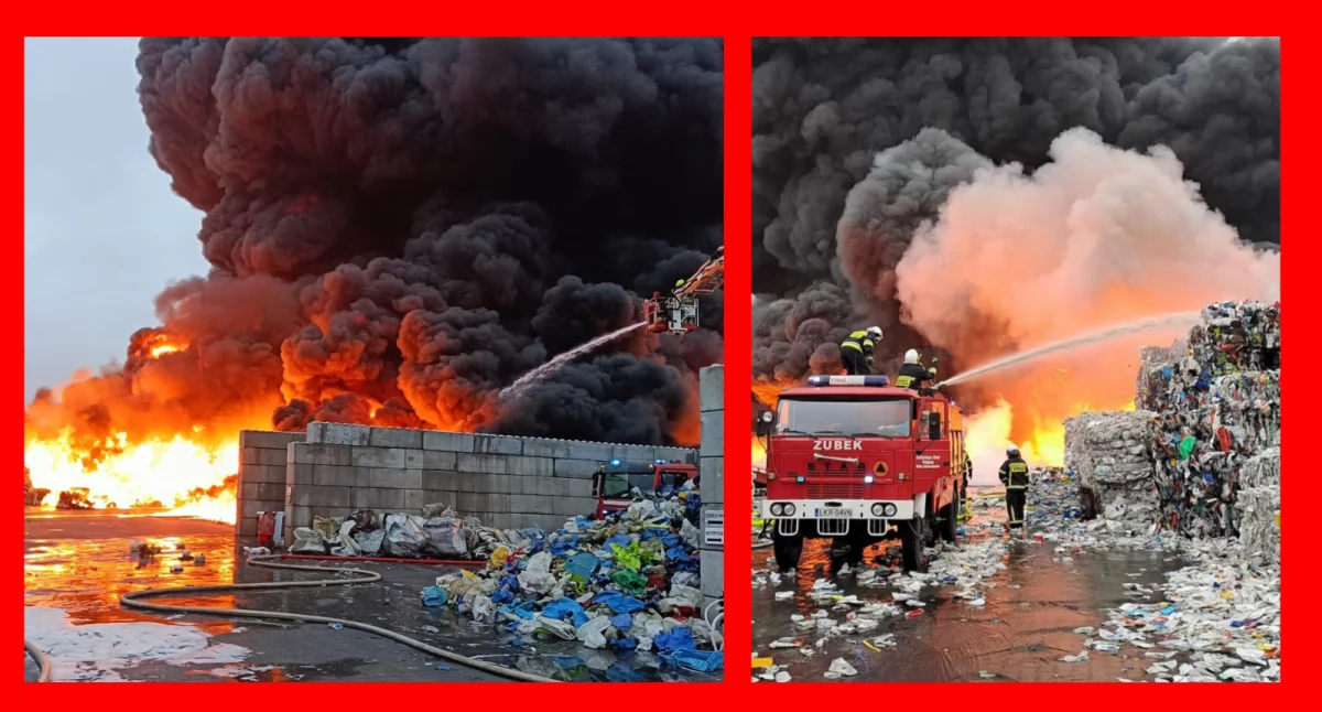 Zdjęcie: Pożar zakładu odpadów plastikowych na Lubelszczyźnie. Akcja gaśnicza