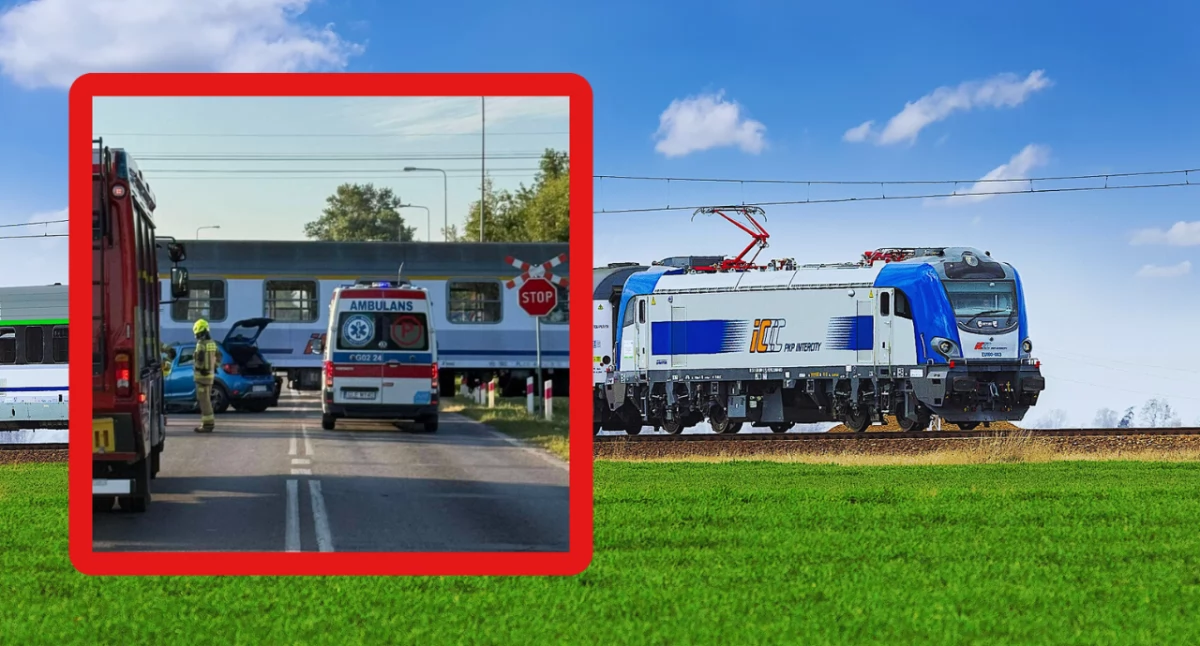 Zdjęcie z miejsca wypadku w Garczegorze. Auto wjechało pod pociąg