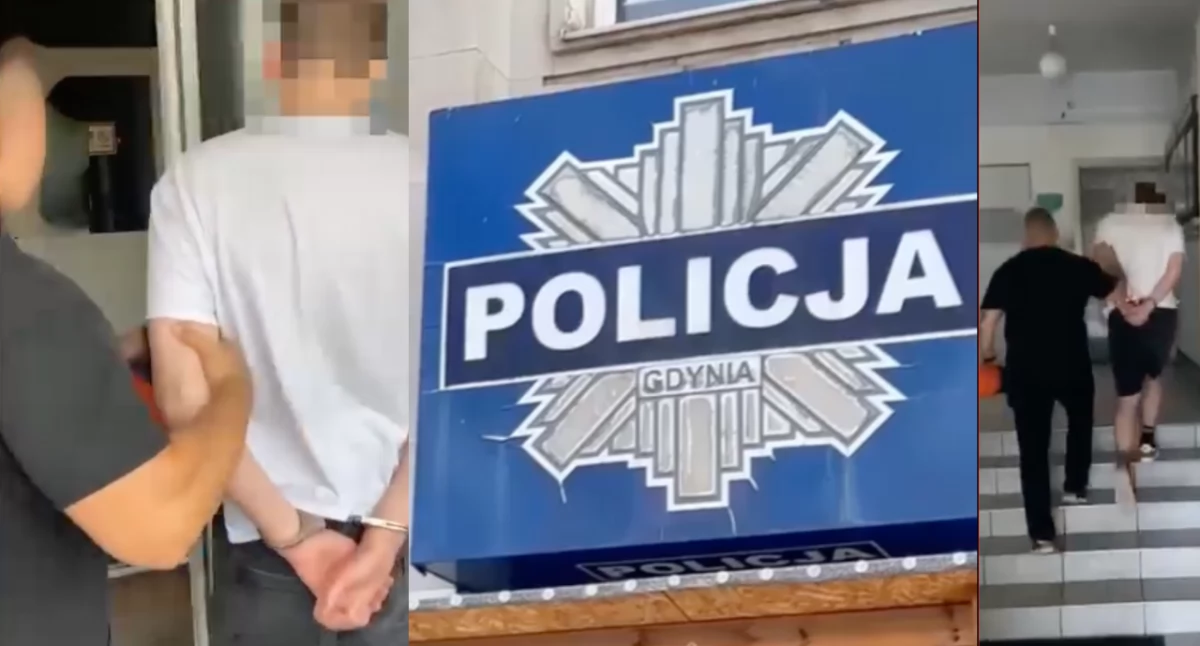 Zdjęcie z zatrzymania nastolatka przez policję w Gdyni za grożenie bombą na wiecu politycznym