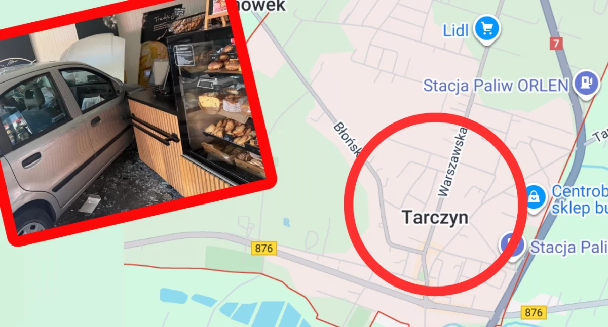 20-letnia kobieta wjechała w witrynę piekarni w Tarczynie. Dziewczyna zasłabła za kierownicą