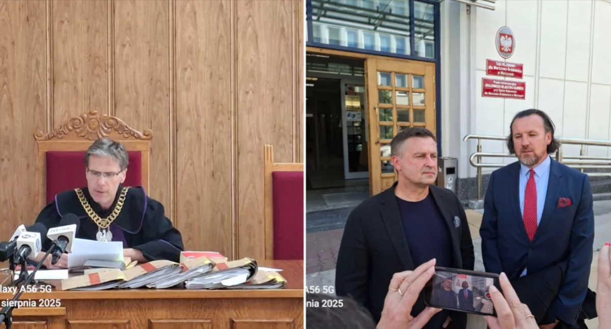 Sąd ułożył postępowania przeciwko Jarosławowi Kaczyńskiemu. Zbigniew Komosa razem z mec. Jerzym Jurkiem po ogłoszeniu decyzji 