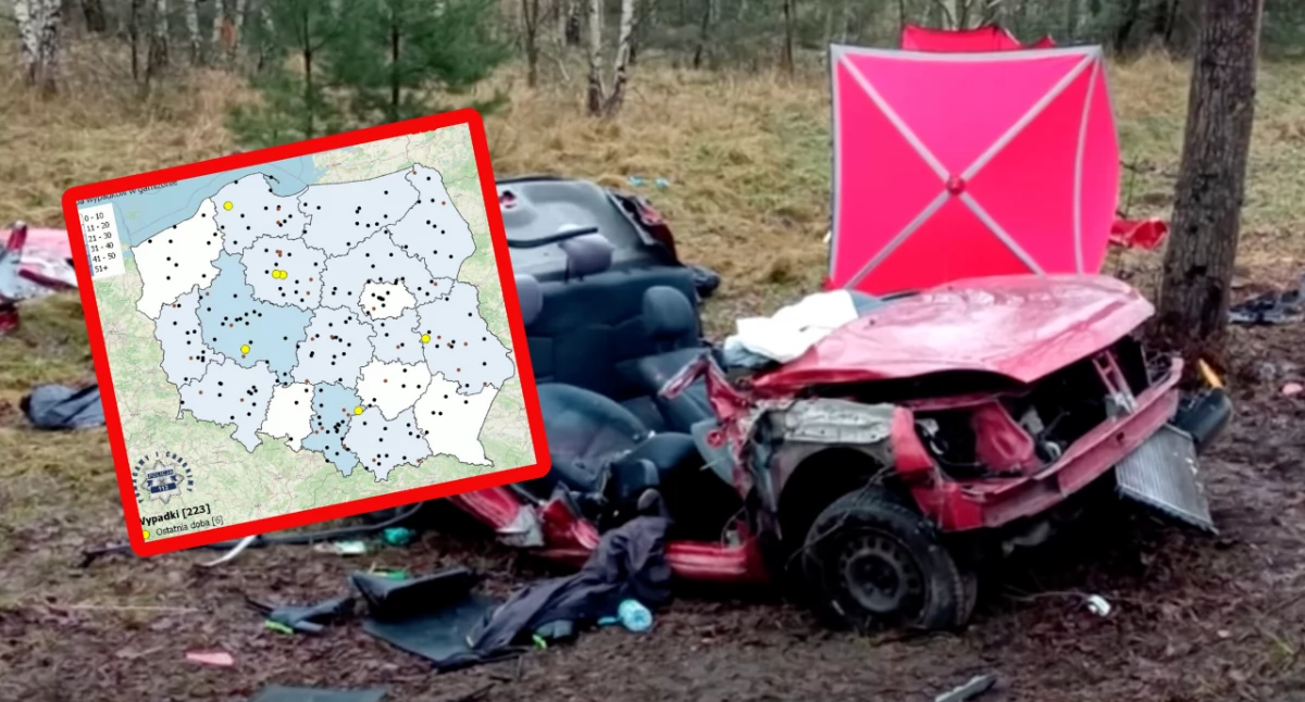 Najnowszy bilans ofiar wypadków samochodowych w trakcie długiego sierpniowego weekendu. Na zdjęciu wrak samochodu po zderzeniu 