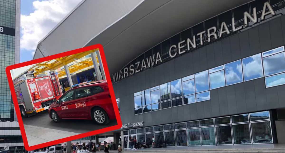 Pożar na dworu Warszawa Centralna w sklepie Biedronka na pierwszym piętrze budynku 
