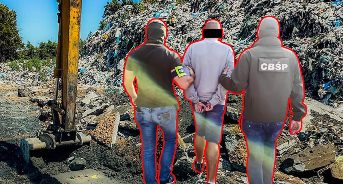 Zdjęcie z zatrzymania przez CBŚP męzczyzny podejrzanego w sprawie tzw. mafii śmieciowej
