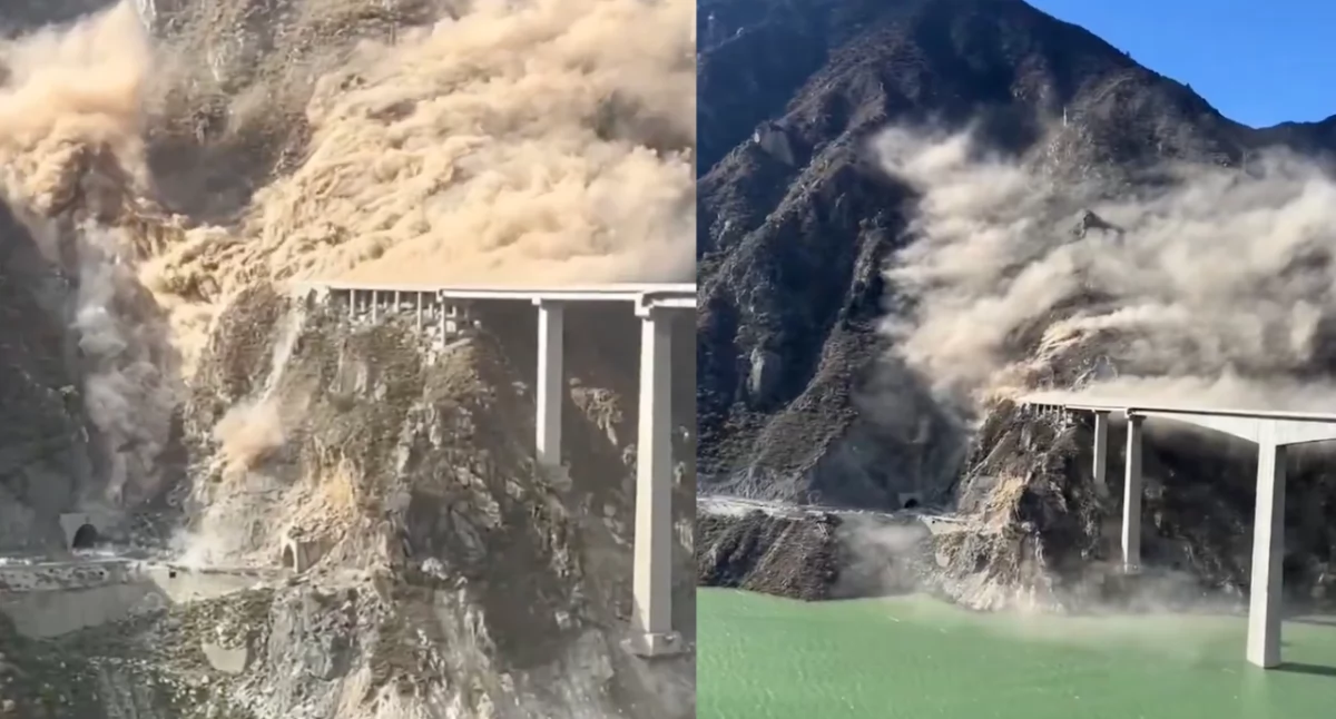 Katastrofa budowlana w Chinach. Nowy most Hongqi runął do rzeki. Mamy nagranie z momentu zawalenia się mostu