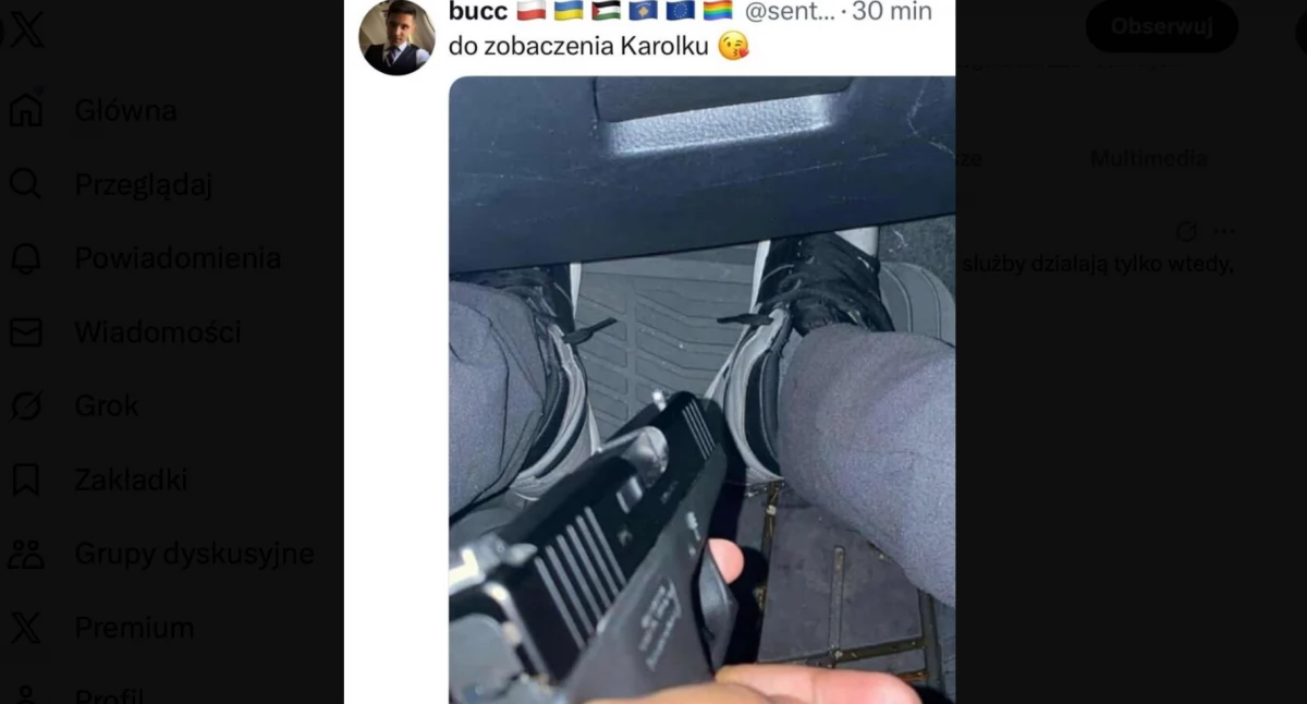 Polska, Policja groźbę wobec prezydenta Karola Nawrockiego mężczyzna bronią - zdjęcie, fotografia