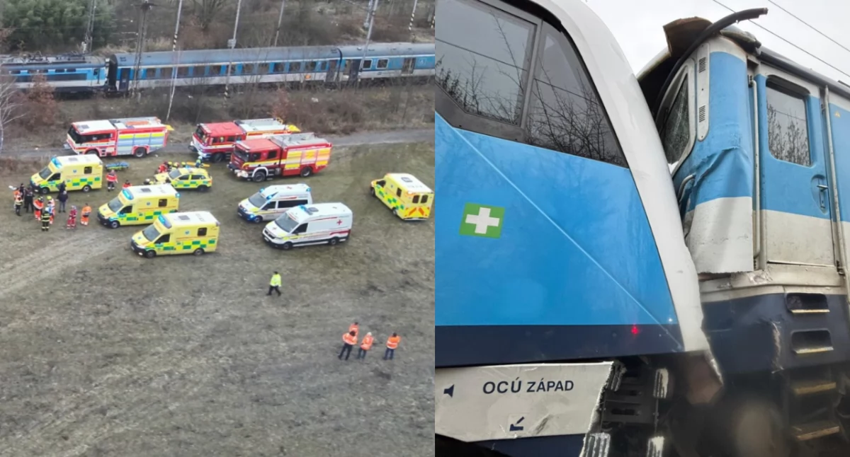 Zdjęcie z miejsca wypadku zderzenia dwóch pociągach pod Czeskimi Budziejowicami