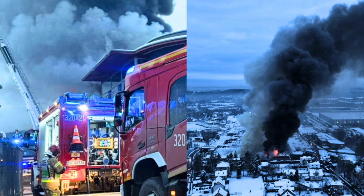 Pożar hali magazynowej przy ul. Torowej. Strażacy walczą z żywiołem i apelują do mieszkańców o zamknięcie okien w mieszkaniu