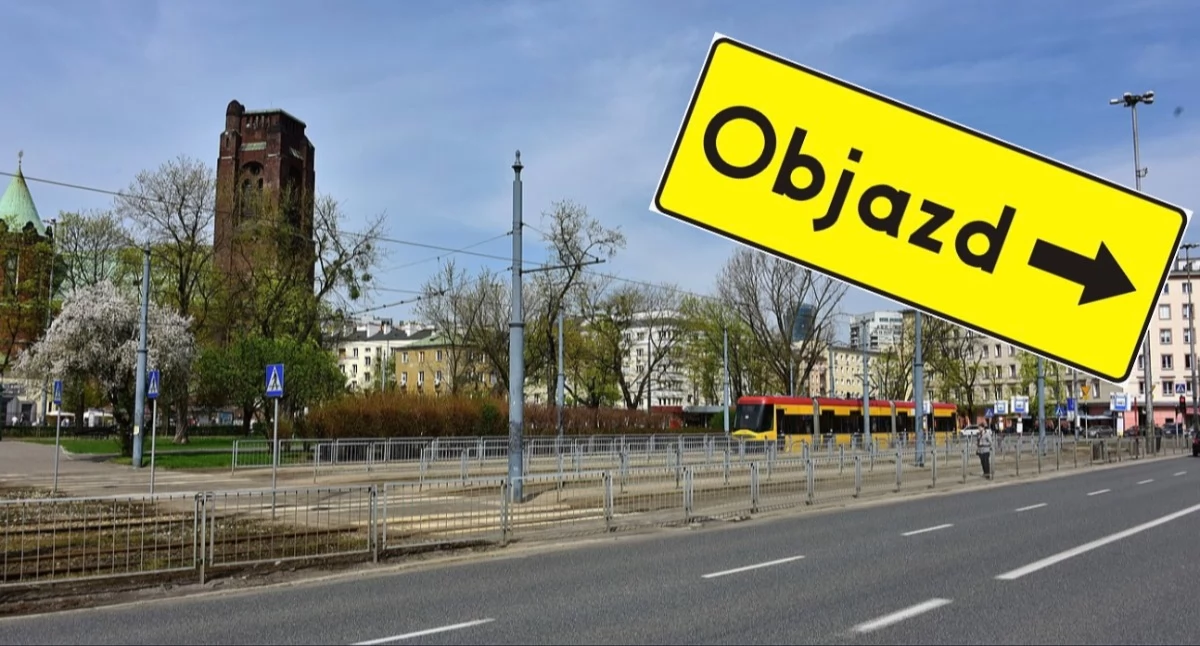 Plac Narutowicza w Warszawie podczas remontu i przebudowy infrastruktury