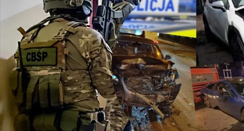 Funkcjonariusze CBŚP podczas akcji przeciwko grupie wyłudzającej odszkodowania komunikacyjne. Policja zatrzymała 11 osób związanych z fikcyjnymi kolizjami drogowymi