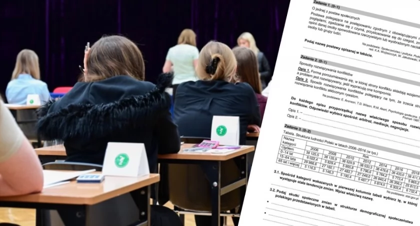 Maturzyści podczas egzaminu pisemnego z wiedzy o społeczeństwie – matura 2026, wtorek godz. 9.00