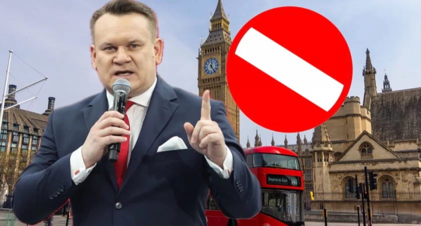 Dominik Tarczyński europoseł PiS, któremu Wielka Brytania anulowała elektroniczne pozwolenie na wjazd ETA przed wiecem Unite the Kingdom